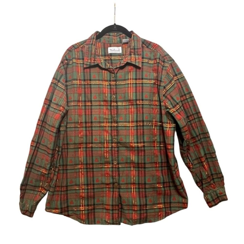 Vintage Tartan Plaid Christmas Tree Holiday Westbound Button Up Shirt Sz XL